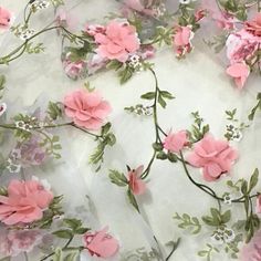 Sale Hight Quality Organza Applique Flower Fabric 3D Flowers | Etsy Pink Organza Fabric With Floral Applique, Spring Organza Tulle Fabric With Floral Applique, Organza Tulle Fabric With Floral Applique For Spring, Spring Wedding Floral Print Tulle Fabric, Spring Wedding Floral Tulle Fabric, Pink Flower Embroidered Fabric For Spring, Embroidery Flower Dress, Fabric Wedding Dress, Craft Fur