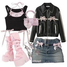 Pink And Black Concert Outfit, Kpop Concert Inspo Outfits, Girlypop Outfits, Pink Outfits Kpop, Pink Grunge Outfit, Pink Concert Outfit, Coquette Outfit Ideas, Coquette Outfit, Kpop Concert Outfit