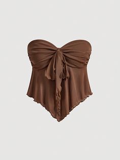 Top Bustier De Verão Para Mulheres Sem Alças Com Bainha Apontada Em Malha E Laço Castanho Casual  Sem Mangas Tecido de malha Simples  Elasticidade Média  Women Clothing, size features are:Bust: ,Length: ,Sleeve Length: Bow Tie Women, Top Bustier, Breast Tape Lift, Brown Tops, Tie Women, Brown Top, Hippie Outfits, Bustier Top, Kids Sleepwear