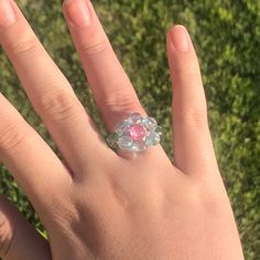 this ring can be worn anywhere! it can add a little pop of color to a plain outfit and can be mixed and matched! *one size fits all* Flower Bead Ring, Plain Outfits, Plastic Beads, Beaded Rings, Beaded Flowers, Rings Statement, Valencia, One Size Fits All, Statement Rings