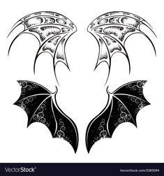 two black and white dragon wings with intricate designs on the wings, isolated against a white background