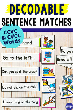 printable sentence matching cards for kids to practice reading and writing with the same words