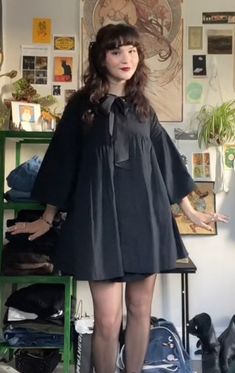 Goth Babydoll Dress, Dress Alternative Outfit, Light Goth Aesthetic, Black Babydoll Dress Outfit, Gothic 60s, Spooky Outfits Aesthetic, Babydoll Dress Aesthetic, Frilly Outfits, Diy Babydoll Dress