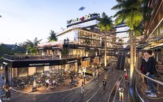 an artist's rendering of a shopping mall with palm trees