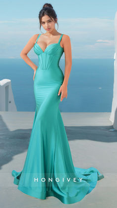 Turn heads at your next formal event with the Sexy Spaghetti Straps Trumpet Satin Formal Evening Dress Gown by HONGIVEY. The sleek satin material and trumpet silhouette provide a sexy and elegant look, while the spaghetti straps add a touch of sophistication. Make a statement and feel confident in this stunning dress.