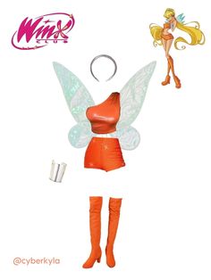 an orange fairy costume with wings and boots