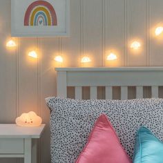 Get your little one’s bedroom set up for drifting off with ease. What’s a cosier, dreamier motif than soft, fluffy clouds?

Pair up with Claude, the matching night light.
10 warm white light up clouds on a 1.4m wire.
Cloud dimensions: Depth 5.5cm, Diameter 3.5cm
Requires 3x AA batteries.
Slide switch on battery pack.
Indoor use only, please!

Shop the rest of our Children's Bedroom Lights: https://www.valuelights.co.uk/room/childrens-bedroom-lighting Light Up Clouds, Childrens Bedroom Lighting, Battery Operated String Lights, Cute Cloud, Fluffy Clouds, Cloud Shapes