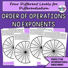 the order of operations worksheet is shown in purple and has three circles with numbers on