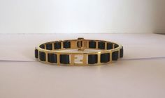 Fendi Fendista Medium Bracelet Black Leather Gold Plated New Authentic #Fendi #Bangle Bracelet Black