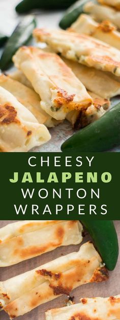 cheesy jalapeno wonton wrappers with green peppers on the side