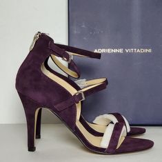 Brand New! Brand: Adrienne Vittadini Size: 9.5m Color: Plum-Ks Adrienne Vittadini Womens Georgino Suede Open Toe Ankle Strap Classic Pumps Fitted Purple Sandals For Evening, Fitted Purple Sandals With Round Toe, Purple Ankle Strap Sandals Fitted, Fitted Purple Sandals With Ankle Strap, Ankle Pumps, Formal Heels, Open Toe High Heels, Red Sandals, Tan Heels