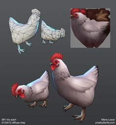 three different chicken models are shown in this image