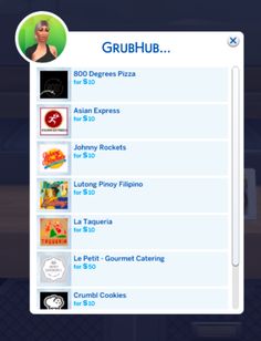 the menu for gruhhub is shown in this screenshot