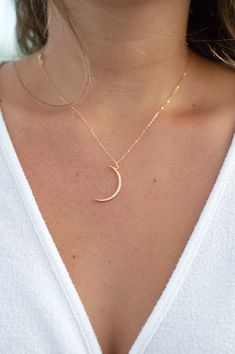 Dainty gold necklace, moon necklace, gift for her, necklaces for women, jewelry, birthday gifts, gold necklace, cubic zirconia ♥Wear this necklace alone or layer it with your favorites.  I love how dainty this piece is yet also makes a beautiful statement. Your friends will be asking where you bought it.  ♥A delicate 14k gold filled chain, with a hint of shimmer adorned with a gold pave crescent moon.  The pendant measures 28mm long ♥LENGTH - Please choose your desired chain length from the drop Dainty Moon-shaped Jewelry For Everyday, Elegant Moon-shaped Diamond Necklace Gift, Crescent Moon Charm Diamond Necklace For Gift, Dainty Moon-shaped Wedding Necklace, Elegant 14k Gold Filled Crescent Jewelry, Elegant Crescent 14k Gold Filled Jewelry, Elegant Crescent-shaped 14k Gold Filled Jewelry, 14k Gold Filled Moon Charm Necklace As A Gift, Elegant 14k Gold Filled Moon-shaped Jewelry