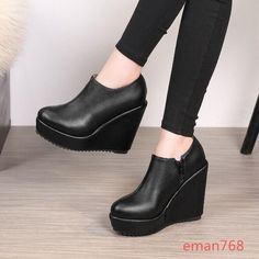 Black Wedge Shoes, Platform Wedges Shoes, Casual Pumps, Wedges Shoes, Platform Wedge Heels, High Heel Platform, High Heel Wedges, Work Party, Platform High Heels