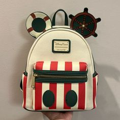 Disney Loungefly Backpack, Jungle Cruise, Limited Release, New With Tags, Cream With Red Stripes With Forest Green Bottom, Back And Details Disney Cruise Loungefly, Disney Loungefly Backpack 50th, Disney Loungefly Backpack, Loungefly Backpack, Jungle Cruise, Disney Loungefly, Loungefly Bag, Loungefly Handbags, Disney Bag