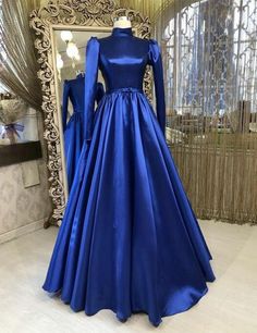 Christian Dresses, Satin Dresses Prom, Prom Dress Royal Blue, Prom Dresses Satin, Minimal Dresses, Royal Blue Prom, High Neck Prom Dress, Satin Prom Dresses, Blue Prom Dresses