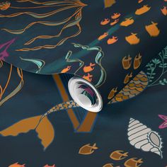 an image of a wallpaper with colorful fish and plants on it's surface