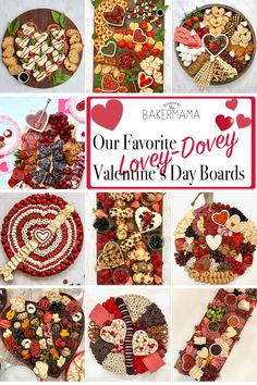 valentine's day desserts and treats are arranged in the shape of hearts