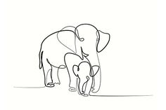 an elephant and its baby standing next to each other in the same line on a white background