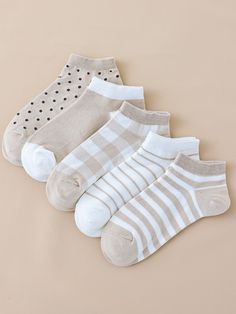 5pairs Polka Dot & Striped Print Ankle Socks Multicolor    Fabric Striped    Women Socks & Hosiery, size features are:Bust: ,Length: ,Sleeve Length: Cute Socks For Women, Cute Socks Ankle, Shein Socks, Cute Socks Aesthetic, Cute Ankle Socks, Short Socks Women, Aesthetic Socks, Pretty Socks, Socks Aesthetic