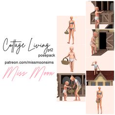 multiple images of different women in swimsuits with text that reads cottage living poses