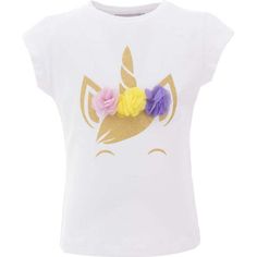 A white short sleeve tulle unicorn graphic t-shirt for kid and baby girls from Mimi Tutu, featuring a gold unicorn print with flower crown in 3 colored tulle on the front. Made with 100% cotton, this uber cute tee is the perfect final touch on any outfit! | Mimi Tutu | Multicolor Tulle Unicorn T-Shirt, (White, Size 6Y)  |  Maisonette collects the best children’s products from around the world (unlike Zulily, Etsy, The Tot, Farfetch Kids, Childrensalon, Crate and Kids, Kohls, Wayfair, Buy Buy Bab Unicorn Graphic, Unicorn Tshirt, Unicorn Print, Latest T Shirt, Boy Accessories, Buy Buy, Buy Buy Baby, Final Touch, White Short