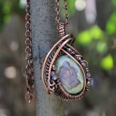 Rainforest Jasper Pendant Wire Wrapped in Antiqued Copper Wire. - Etsy Rainforest Jasper, Wire Pendant, Labradorite Necklaces, Jasper Pendant, Oct 30, Blue Labradorite, Copper Chain, Labradorite Pendant, Agate Pendant