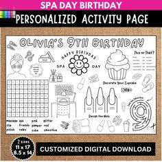 personalized birthday activity page for kids to print and use on the back of a bag