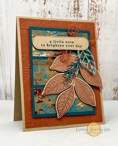 a card with leaves on it and the words little note to brighten your day