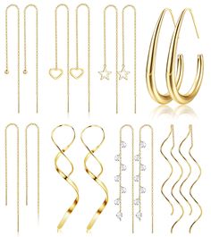 PRICES MAY VARY. 【Versatile Style】: 8 pairs dangle threader earrings,bar ball heart star cubic zirconia chain threader earrings,twisted wave dangle threader earrings,big hoop dangle statment earrings.Can complement various outfits & occasions. Sleek & minimalistic design,suitable for both casual and formal wear. 【Lightweight and Comfortable】: Threader earrings are typically lightweight, comfortable to wear throughout the day. 【Hypoallergenic Minimalist Earrings】: 316L surgical steel earrings,dan Pull Through Earrings, Statment Earrings, Earrings Bar, Chain Threader Earrings, Long Chain Earrings, Earrings Dangling, Earrings Big, Surgical Steel Earrings, Thread Earrings