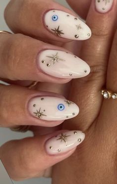 Star Aesthetic, Evil Eye Nails, Unghie Sfumate, Nails Nude, Nails Fake, Funky Nails