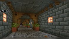 an image of a long hallway in minecraft