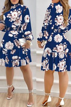 Elegant Print Split Joint O Neck A Line Dresses Ruffle Dress Long, Purple And Gold Dress, Bohemian Dresses, Line Dresses, Elegant Party Dresses, A Line Dresses, Elegant Dresses For Women, Ruffle Mini Dress, Midi Dress Casual