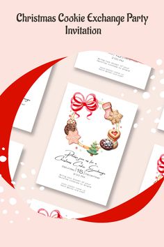 Adorable Cookie wreath Party Invitation, Mobile and 5 x 7 Templates set the scene for your festive party. Christmas Cookie Exchange Party, Cookie Exchange Invitation, Cookie Wreath, Wreath Party, Wreath Cookies, Cookie Exchange Party, Printable Cute, Christmas Cookie Exchange, Pink Theme