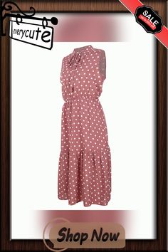 Pink Polka Dot Sleeveless Fashion Dress Polka Dot Knee-length Sleeveless Dress For Spring, Summer Polka Dot Sleeveless Knee-length Dress, Knee-length Polka Dot Sleeveless Summer Dress, Spring Sleeveless Polka Dot Midi Dress, Sleeveless Polka Dot Midi Dress For Spring, Polka Dot Sleeveless Sundress For Spring, Casual Polka Dot Sleeveless Midi Dress, Chic Sleeveless Polka Dot Midi Dress, Pink Polka Dots