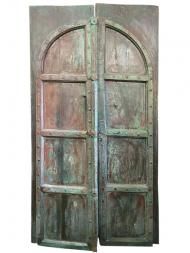 an old wooden door is open on a white background