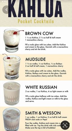 Pin by Mary Fisher on Muffins in 2021 | Alcohol recipes, Alcohol drink recipes, Drinks alcohol recipes Drink Posters, Kahlua Drinks, Cocktails Poster, Pocket Cocktails, Pop Cocktails, Resep Koktail, Kahlua Recipes, Best Drink, Liquor Recipes