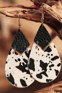 Bjux - Pendientes de primera calidad con forma de gota de agua y estampado de vaca Cow Print Earrings, Handmade Leather Jewelry, Leather Jewelry Diy, Striped Earrings, Black Cow, Western Earrings, White Jewelry, Hanging Earrings