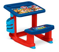 the paw patrol table and chair set is blue with red legs