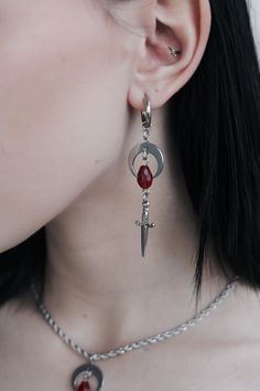 Channel the magic of Blood Moon.    ★ Hand-crafted to order. ★  Waterproof & tarnish proof ★ Comes as a symmetrical pair. ★ 3 Earring Types Available: Stainless Steel Studs, Stainless Steel Hoops, and Stainless Steel Clip-Ons. ★ Fully stainless steel. Gothic Pierced Jewelry For Streetwear, Vampire Earrings, Vampire Fashion, Vampire Jewelry, Moon Accessories, Gothic Earrings, Blood Moon, Moon Jewelry, Vampire Slayer