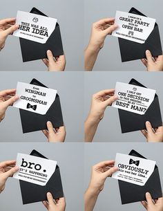 four different photos of someone holding a business card