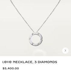 Cartier Love Necklace White Gold 3 Diamonds Retail $6000+ After Tax Beautiful Condition And Comes With Box Cartier Love Necklace, Jewelry Cartier, Necklace White Gold, Cartier Jewelry, Cartier Love, Necklace White, Love Necklace, Cartier, Colored Diamonds