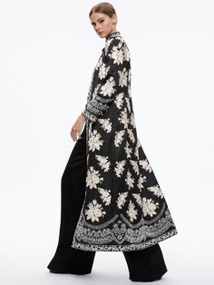 Thomas Embroidered Maxi Coat In Black/silver Embroidered Coat, Maxi Coat, Blazer And Skirt, Alice And Olivia, Pink Blazer, Denim Skirt, Black Silver, Coats Jackets, Jackets & Coats