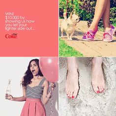 a collage of photos with pink shoes and woman in grey dress holding balloons, dog on sidewalk