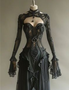 Old Gothic Fashion, Black Masquerade Dress, Emo Dress To Impress, Regal Gowns, Black Lace Outfit, Mystical Outfits, Halloween Fashion Outfits, Gothic Bride, Big Dresses