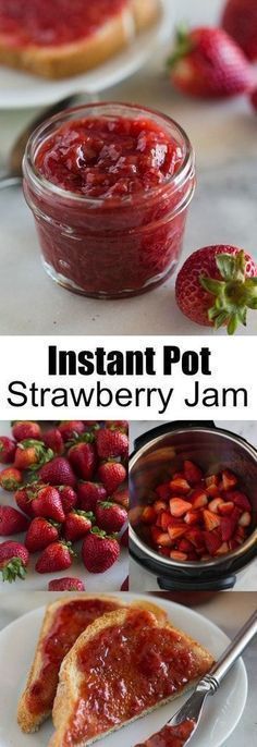 strawberry jam in a glass jar with strawberries on the side