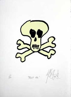 a drawing of a skull and crossbones on a piece of paper with writing underneath it