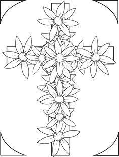 Cross With Flowers Coloring Page Cross With Flowers, Cross Coloring Page, Coloring Pages For Grown Ups, Flowers Coloring, Bible Coloring Pages, Easter Coloring Pages, Easter Colouring, Bible Coloring, Flower Coloring Pages