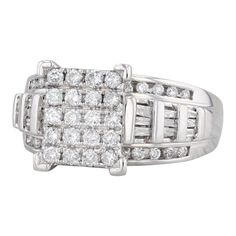 a white gold ring with two rows of diamonds on the front and sides of it